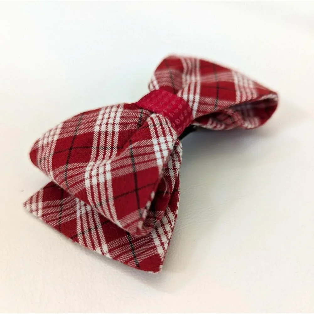 Women's Red Plaid, Medium Sized Hair Bow Barrette New